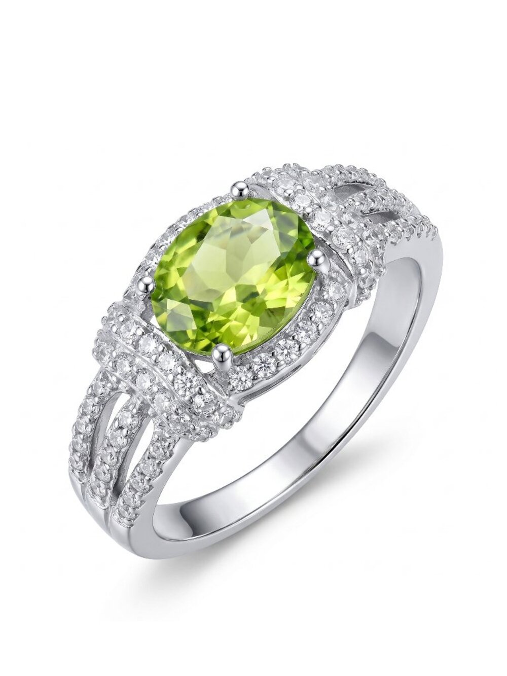 Green Peridot Oval ring, 925 Sterling Silver Charmed Aroma Birthstone Collection